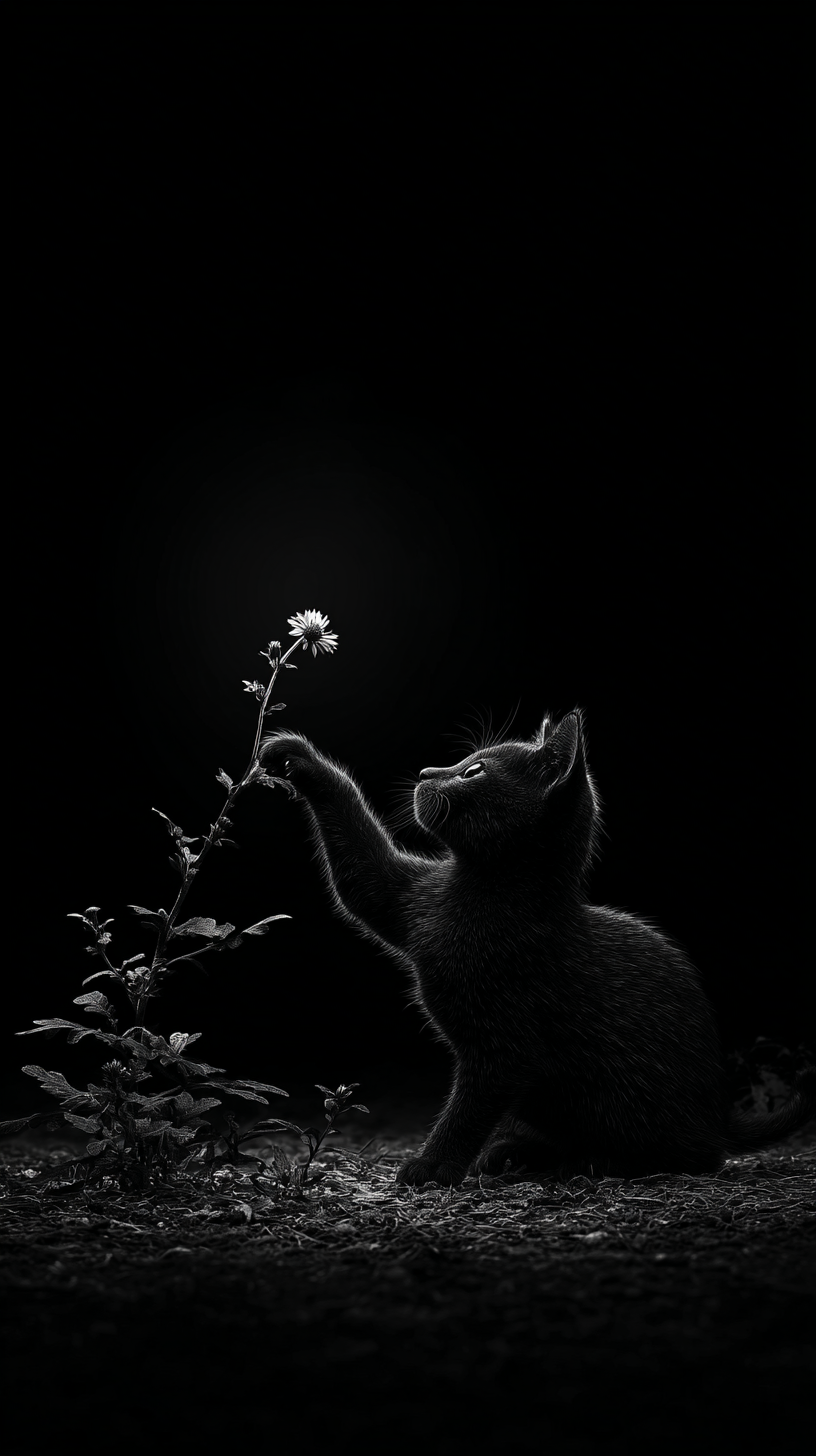 Black Cat and Lone Flower