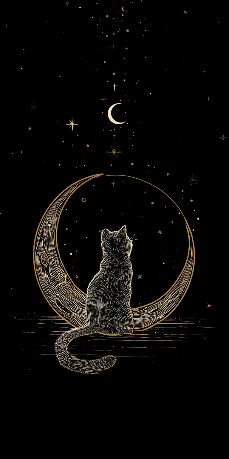 Cat Gazing at the Moon