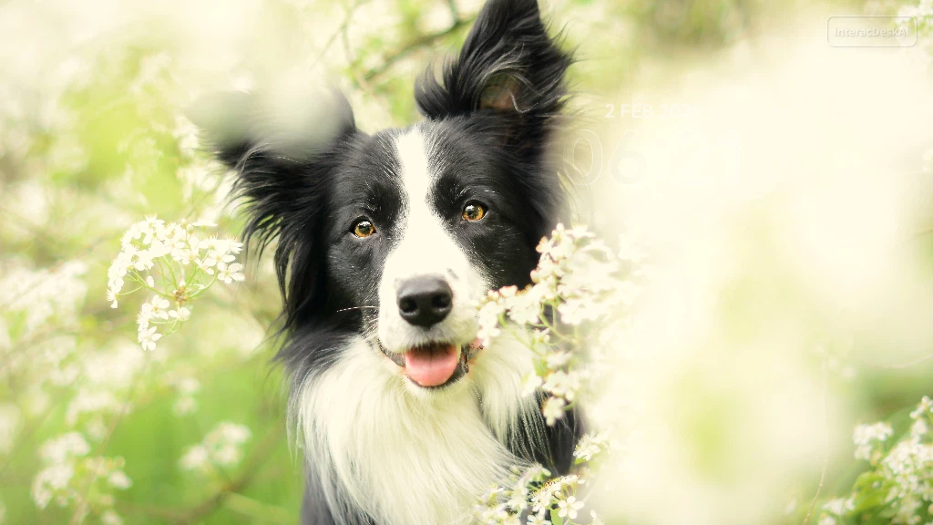Border Collie Among Blossoms