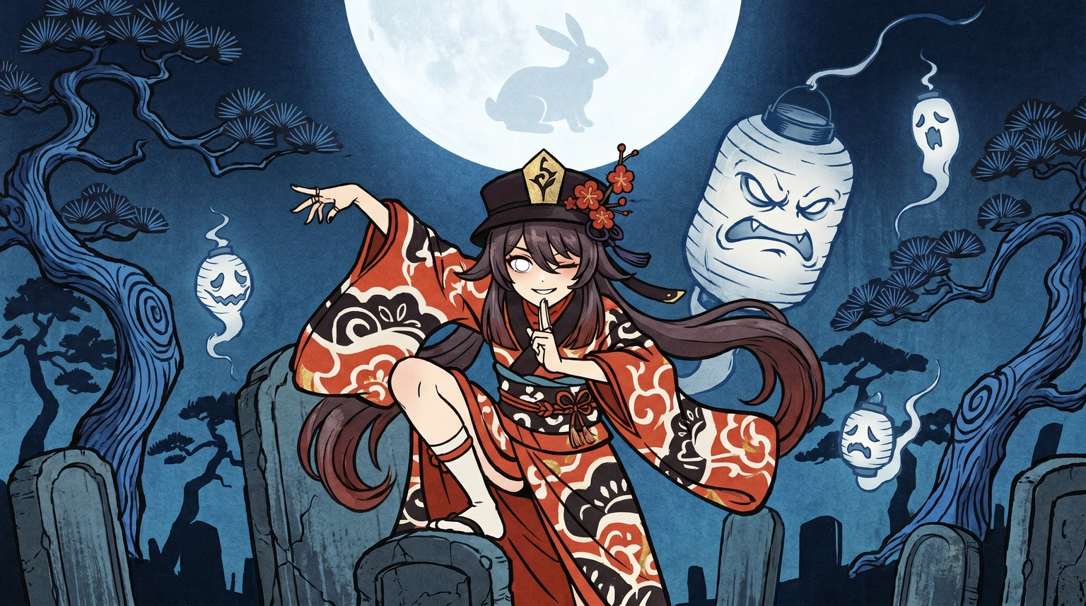 Ghost Girl in a Moonlit Graveyard