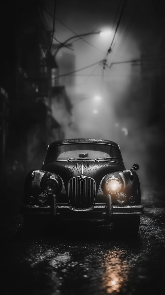 Classic Car on a Rainy Night