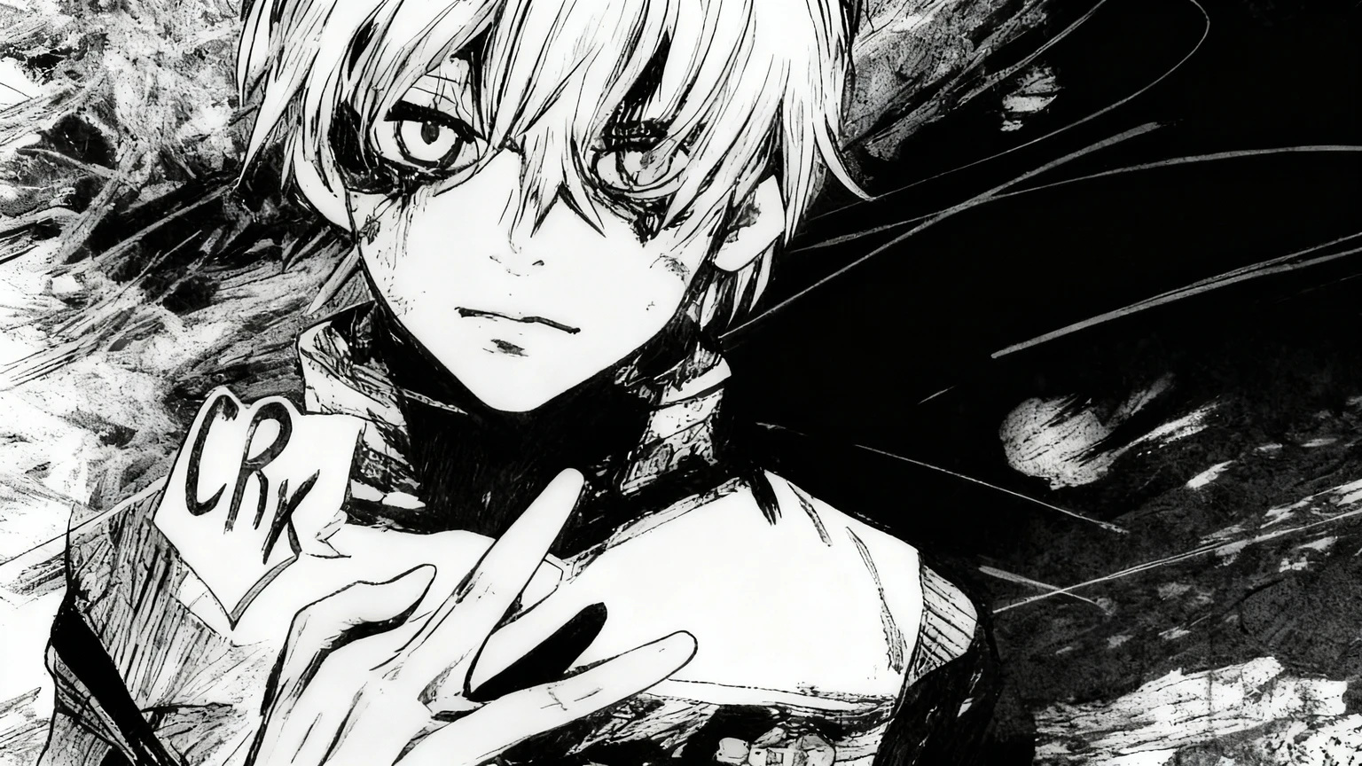 Monochrome Sketch of a White-Haired Boy