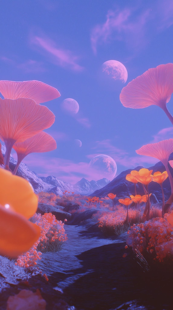 Alien Bloom under Multi-Moon Sky