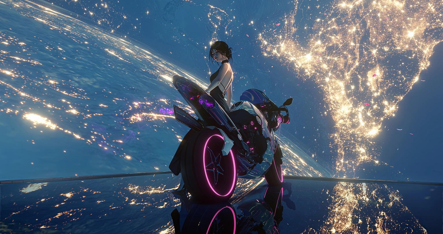 Neon Rider Above the Earth